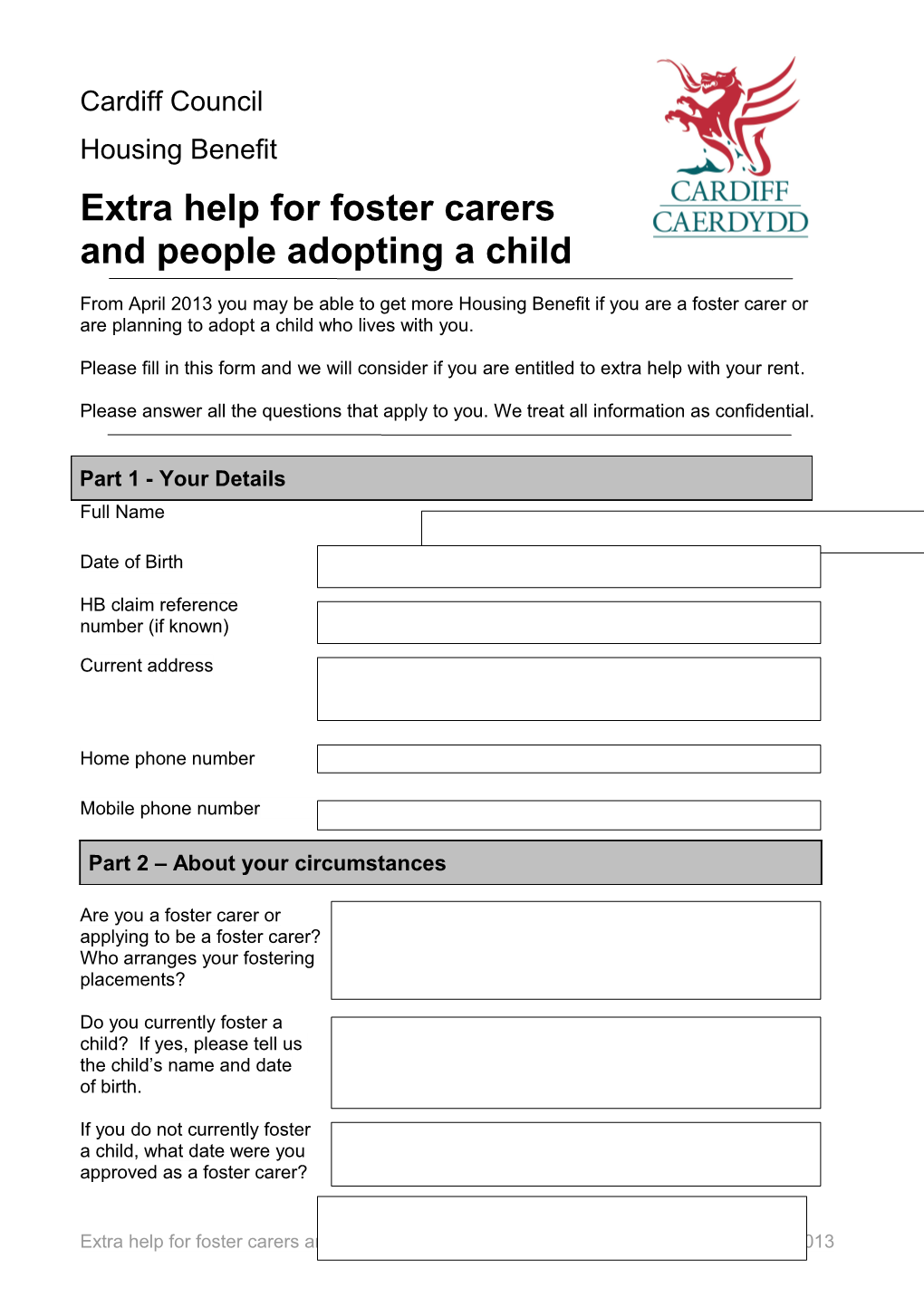 Foster Carers DHP Form