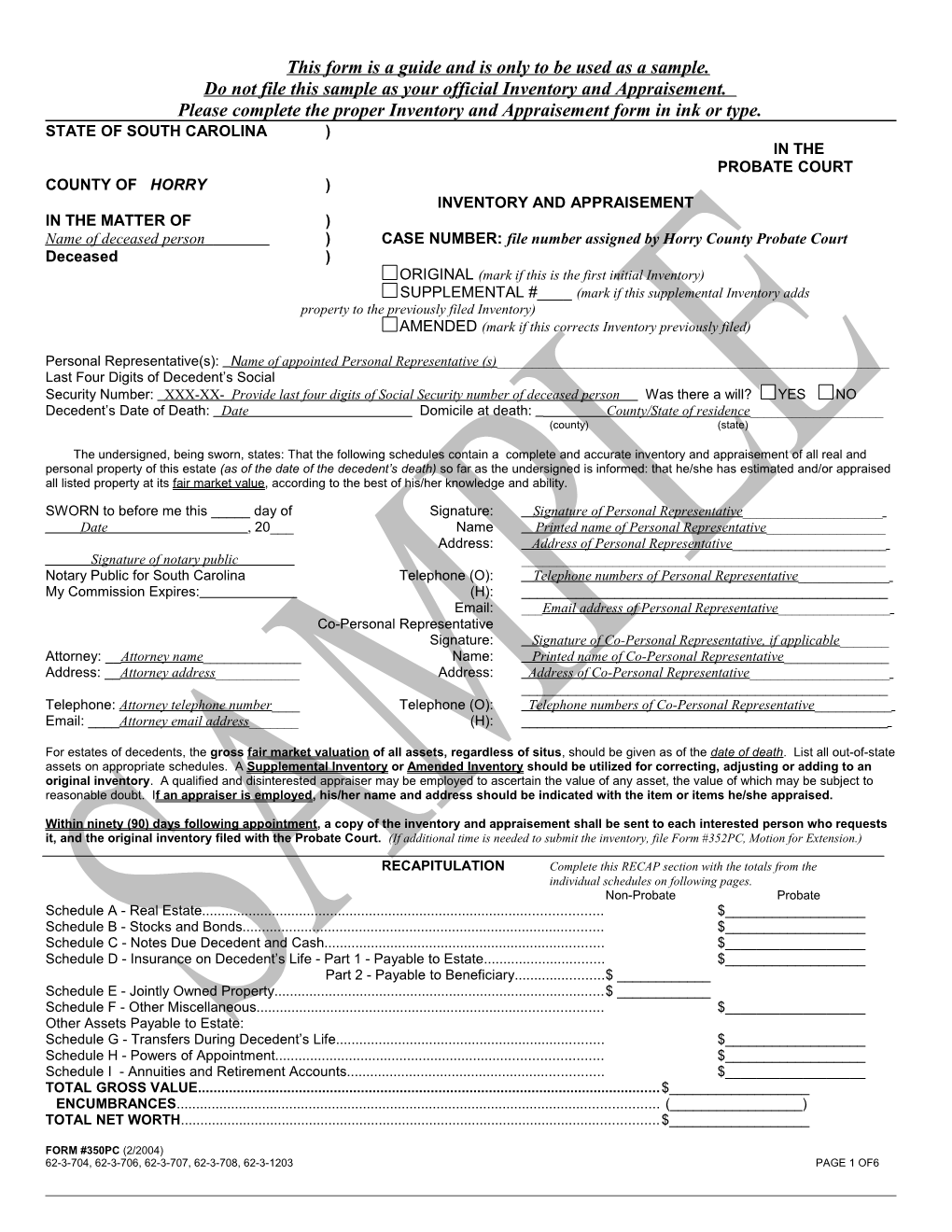 This Form Is to Be Used As a Sample Or Guideline Only