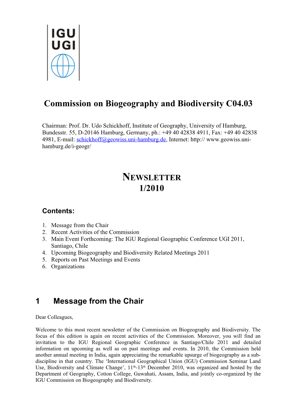 Commission on Biogeography and Biodiversity C04.03