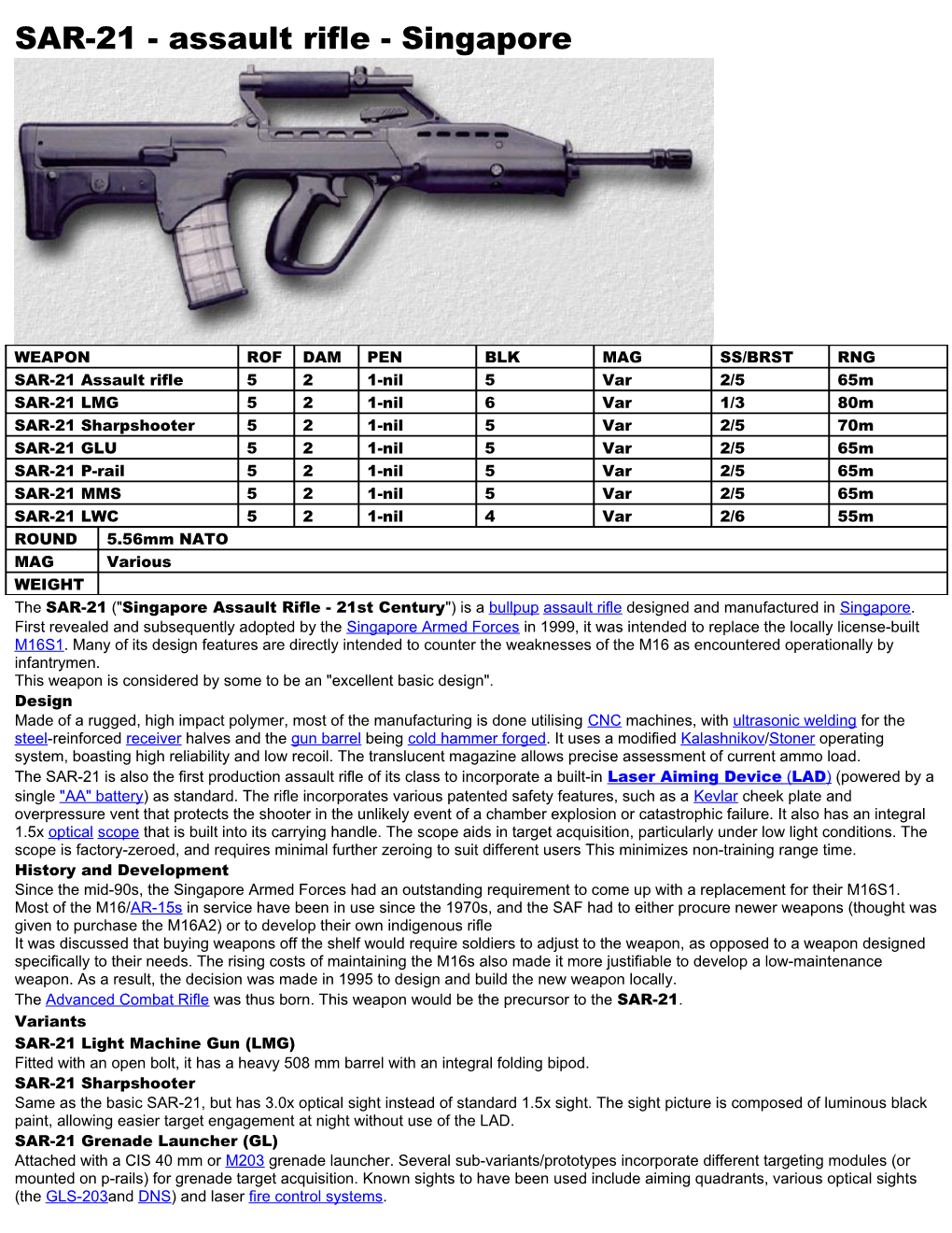 SAR-21 - Assault Rifle - Singapore