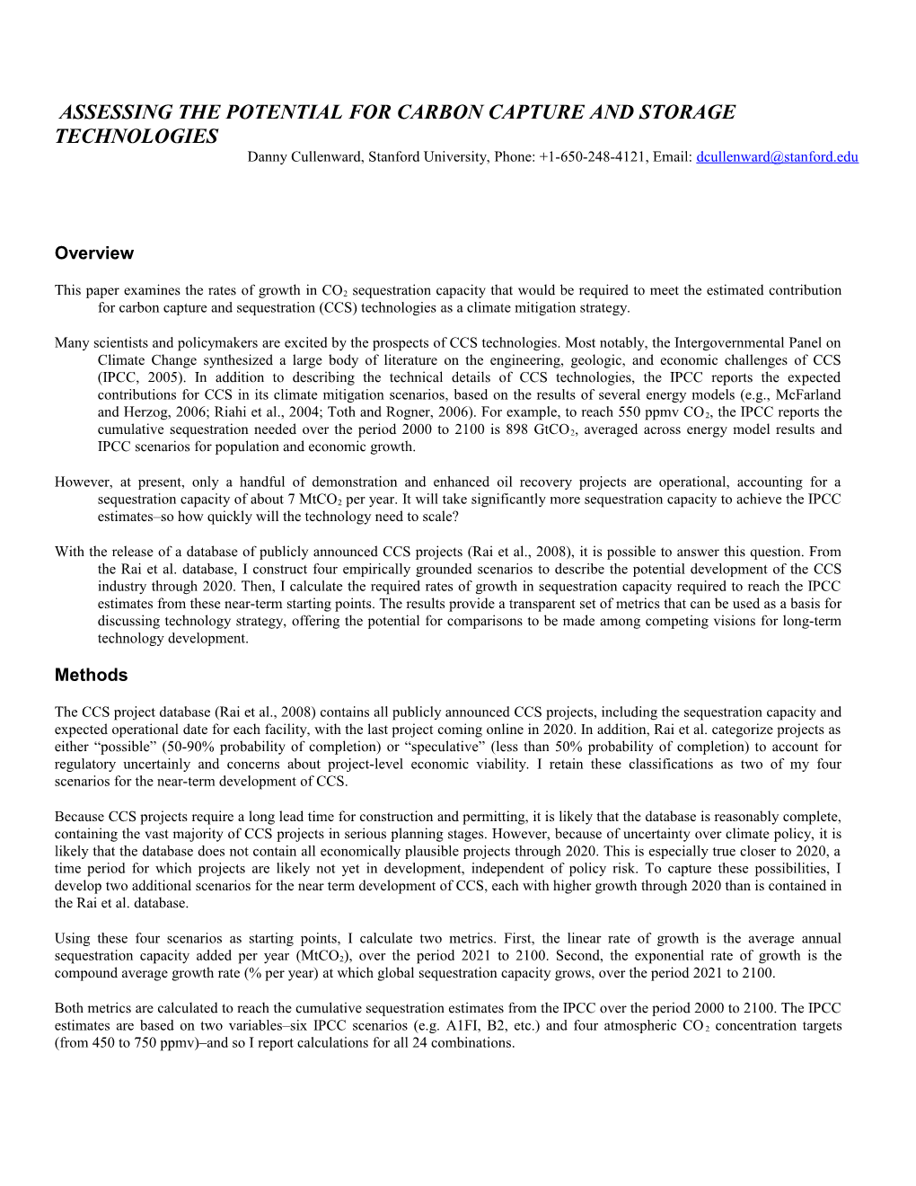 Assessing the Potential for Carbon Capture and Storage Technologies