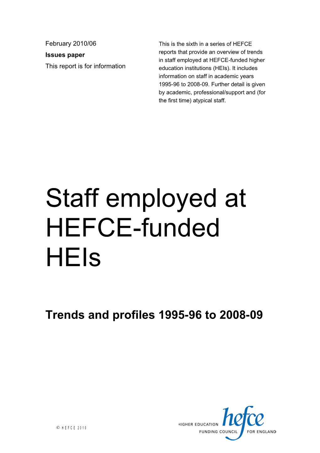 Staff Employed at HEFCE Funded Heis