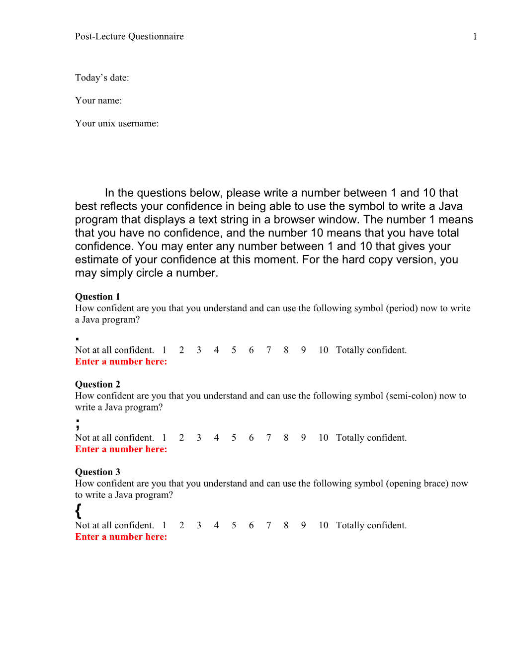 Post-Lecture Questionnaire