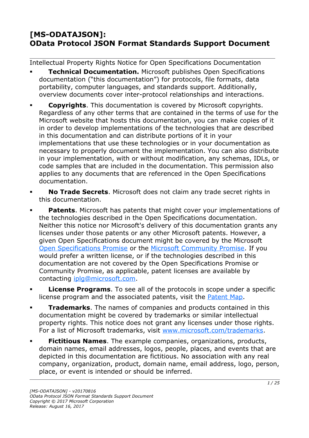 Odata Protocol JSON Format Standards Support Document