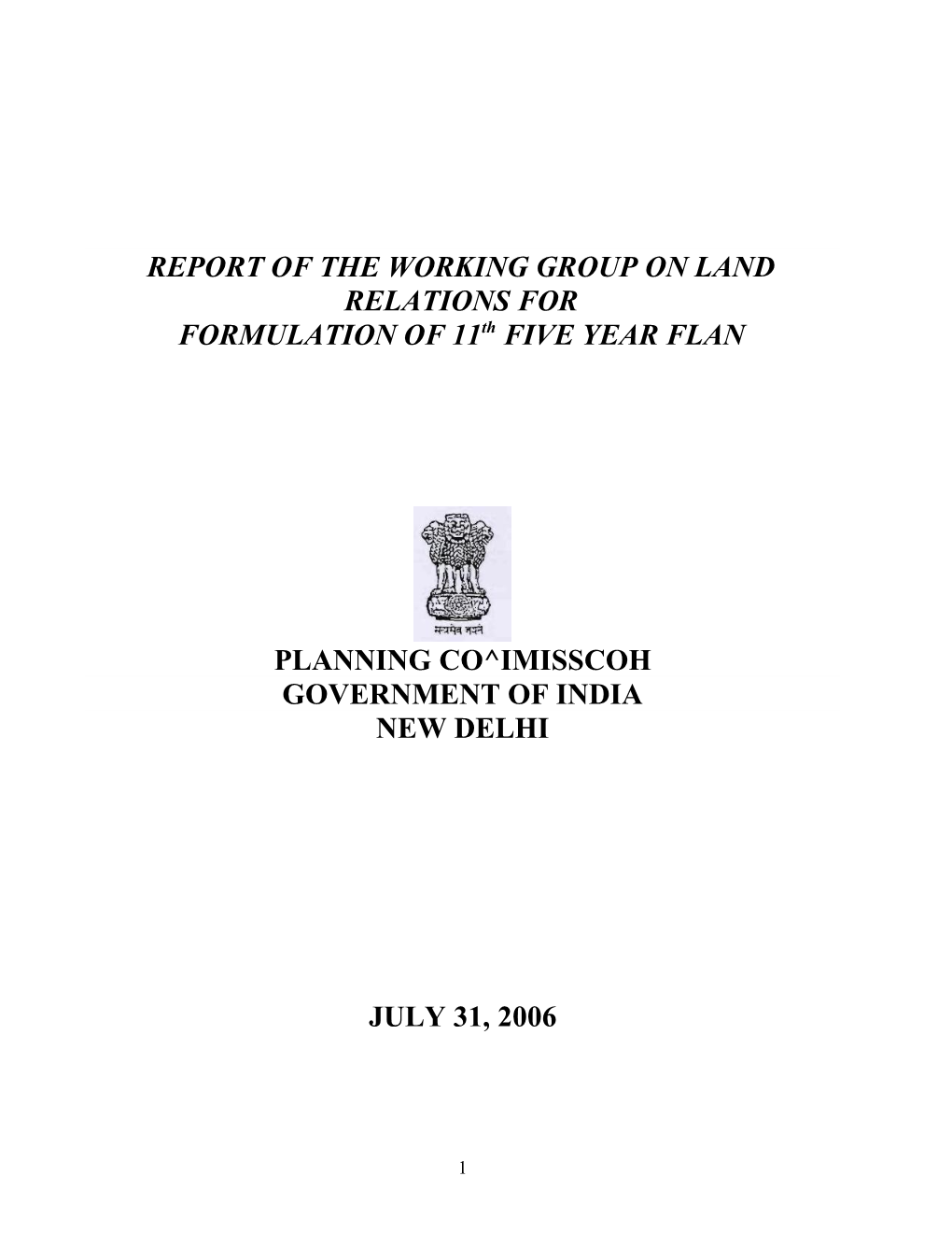 Report of the Working Group on Land Relations For