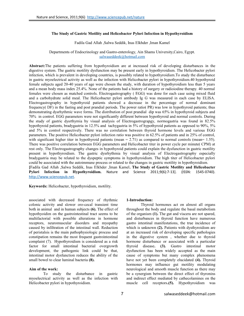 Gastric Motility and and Hypothyroidism