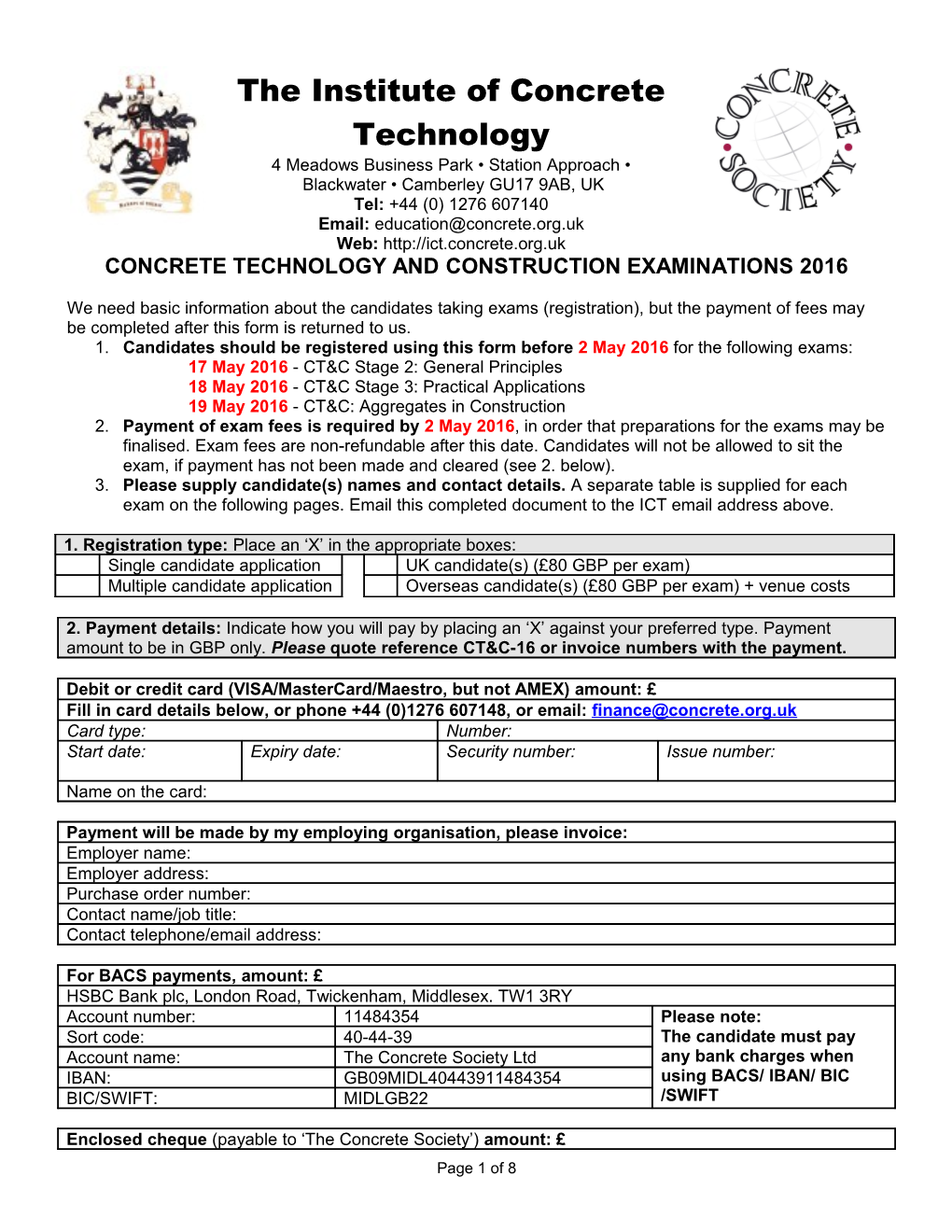 Concrete Technology and Construction Examinations 2016