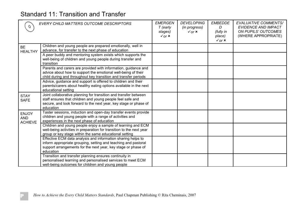 Standard 11: Transition and Transfer