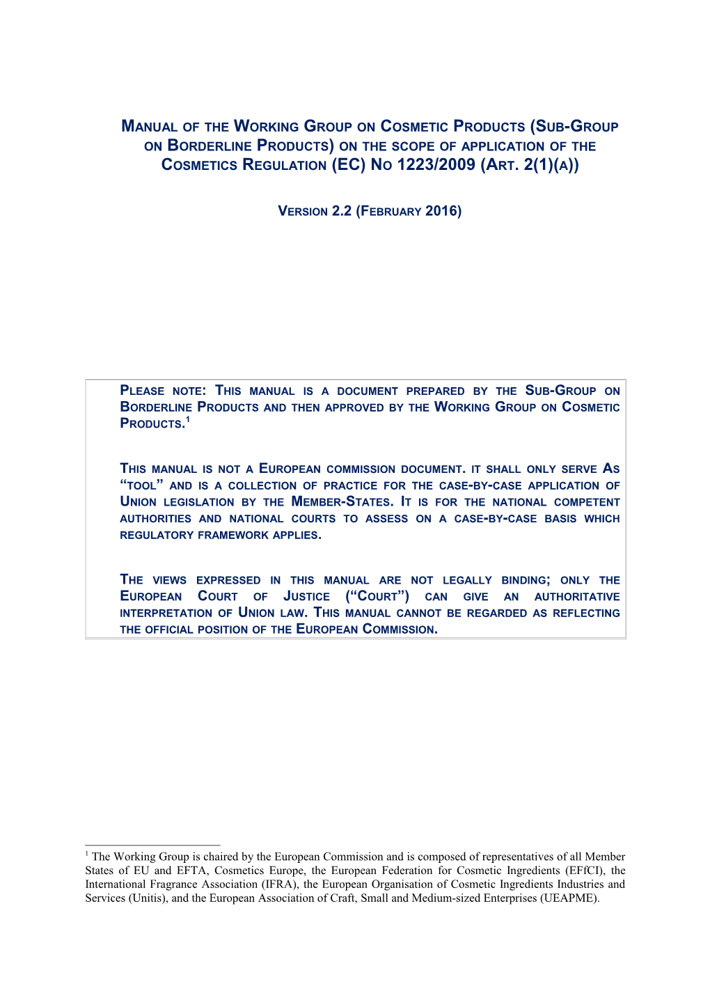 Manual on the Scope of Application of the Cosmetics Directive 76/768/Eec (Art