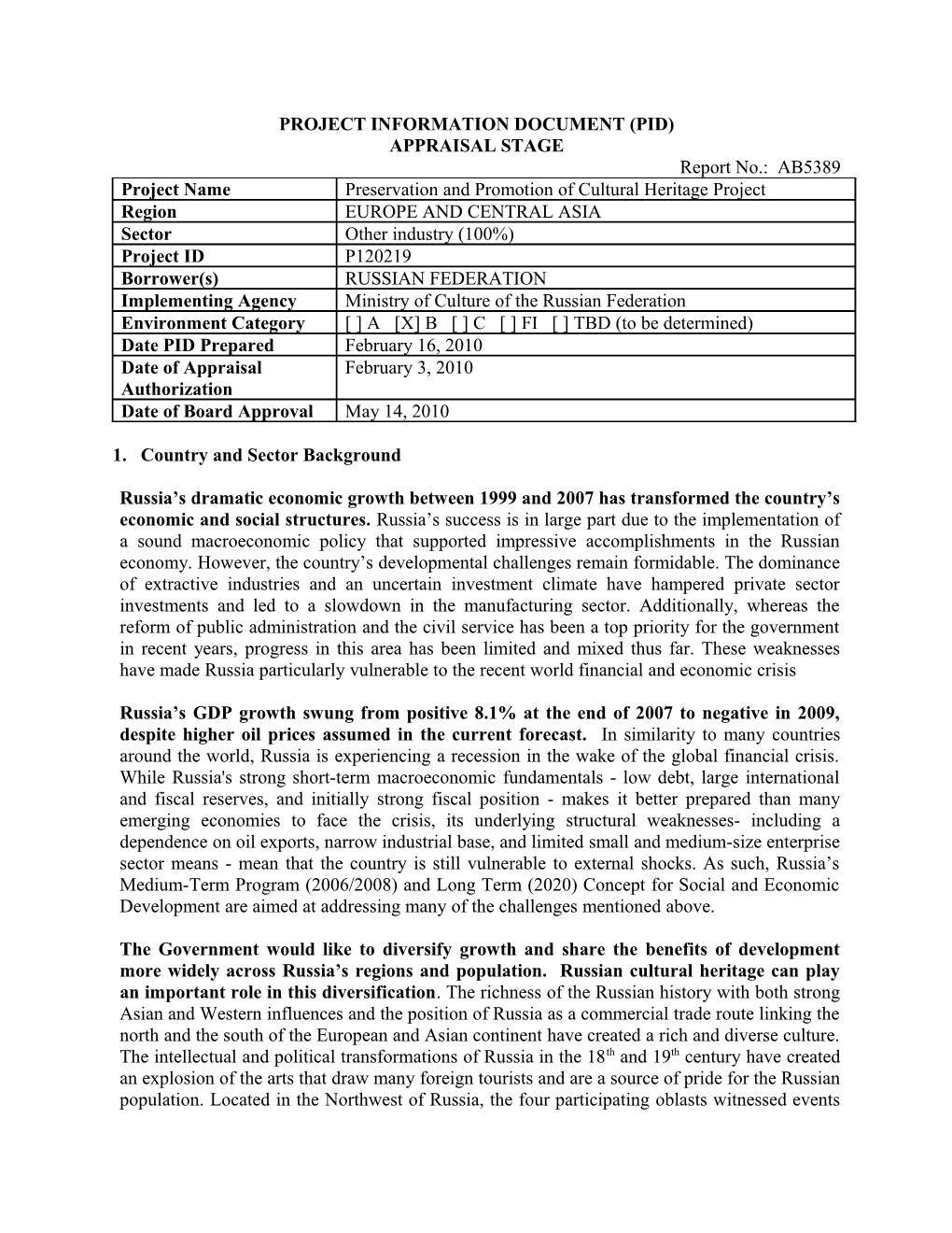 Project Information Document (Pid) s20