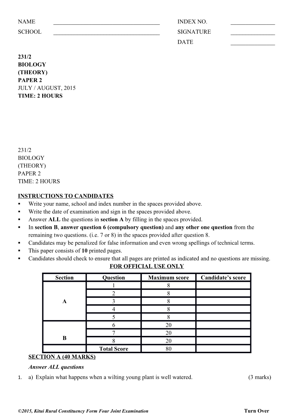 231/2 Biology Paper 2