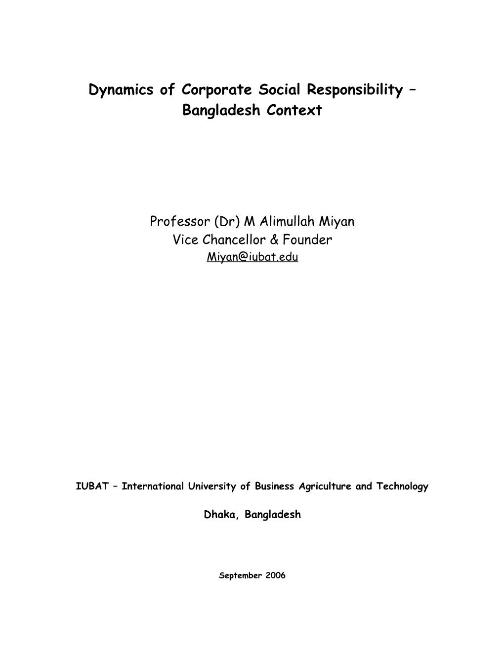Dynamics of Corporate Social Responsibility: a Bangladeshi Context