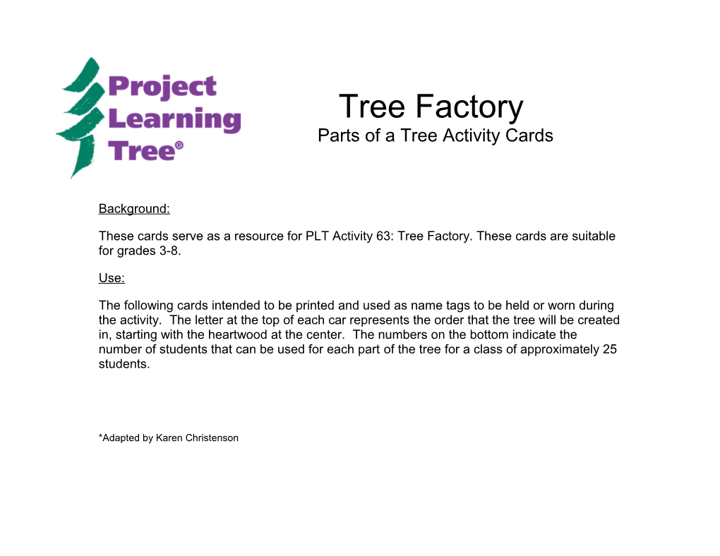 Parts of a Tree Activity Cards
