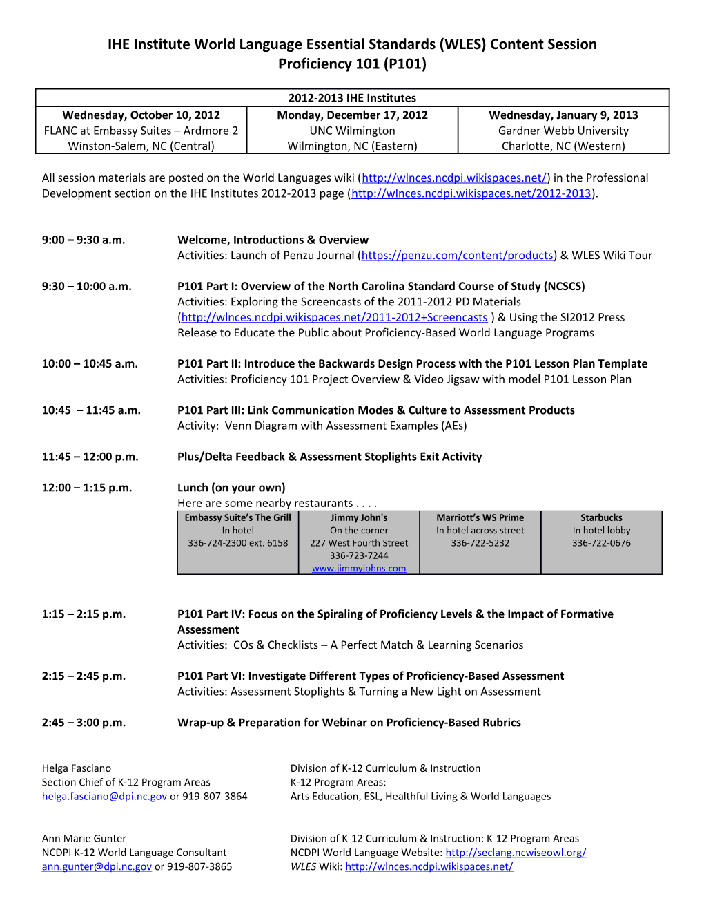 IHE Institute World Language Essential Standards (WLES)Contentsession Proficiency 101 (P101)