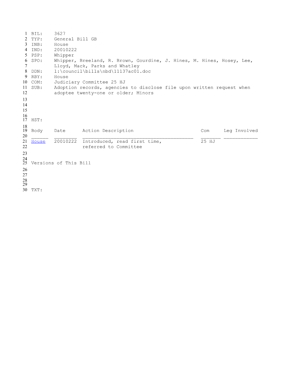 2001-2002 Bill 3627: Adoption Records, Agencies to Disclose File Upon Written Request When