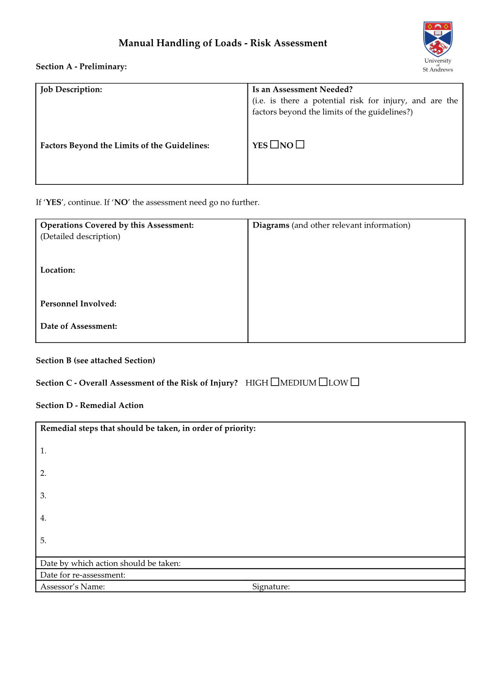 Manual Handling of Loads - Risk Assessment