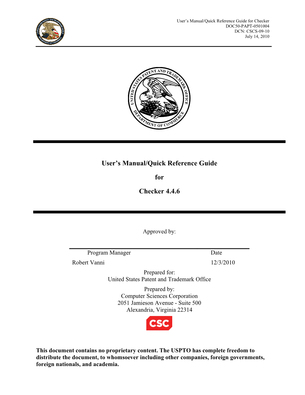 User S Manual/Quick Reference Guide for Checker