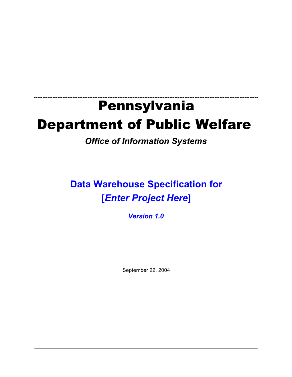 Data Warehouse Specification Template