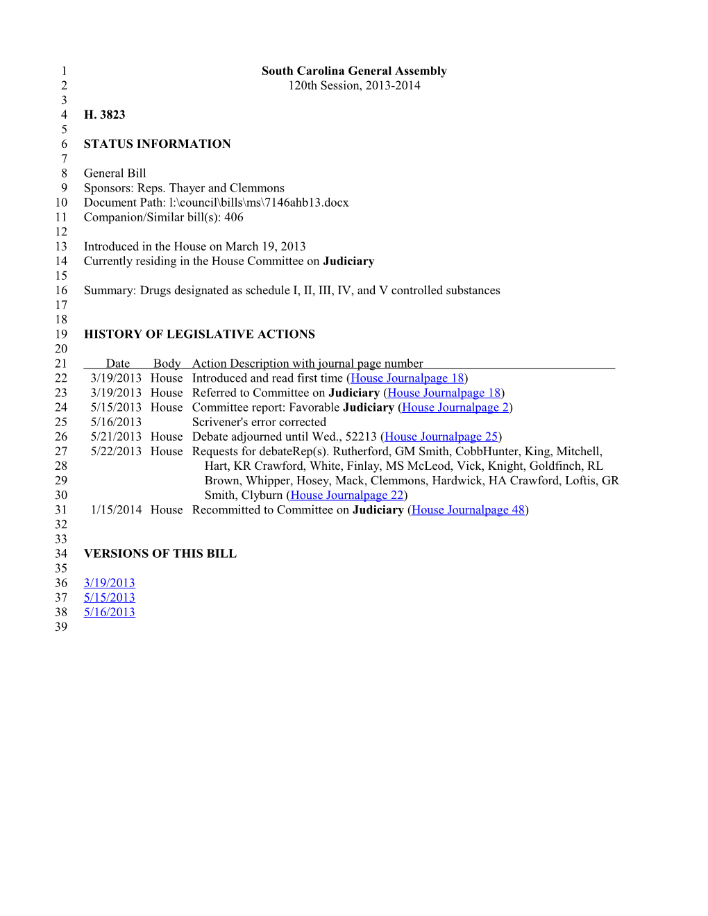 2013-2014 Bill 3823: Drugs Designated As Schedule I, II, III, IV, and V Controlled Substances