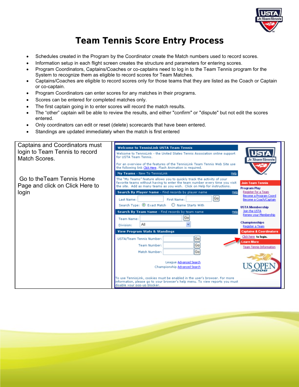 Team Tennis Score Entry Process