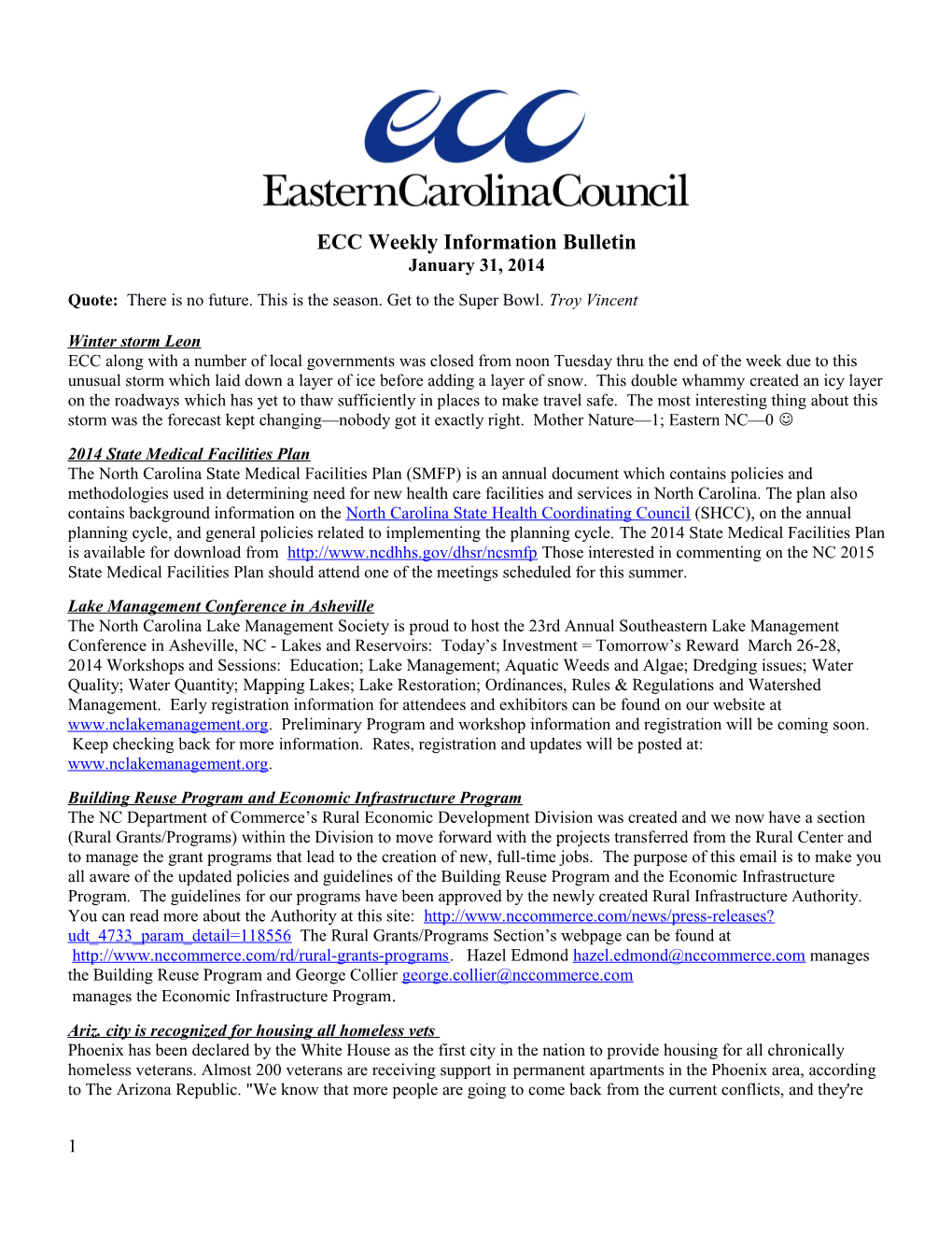 ECC Weekly Information Bulletin