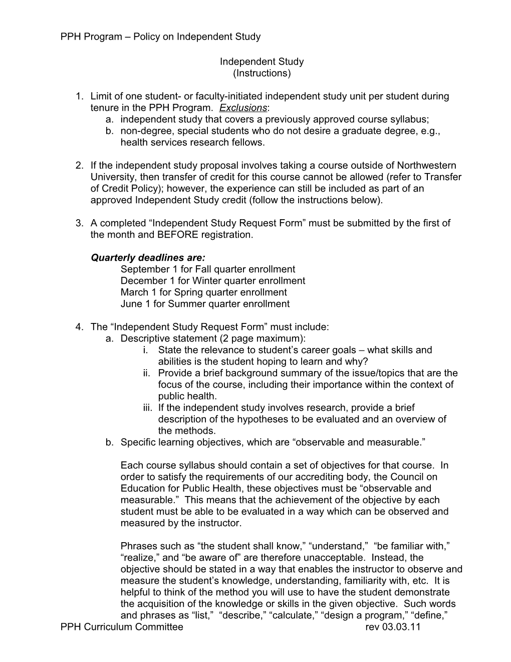 Request Form for Approval of Independent Study*