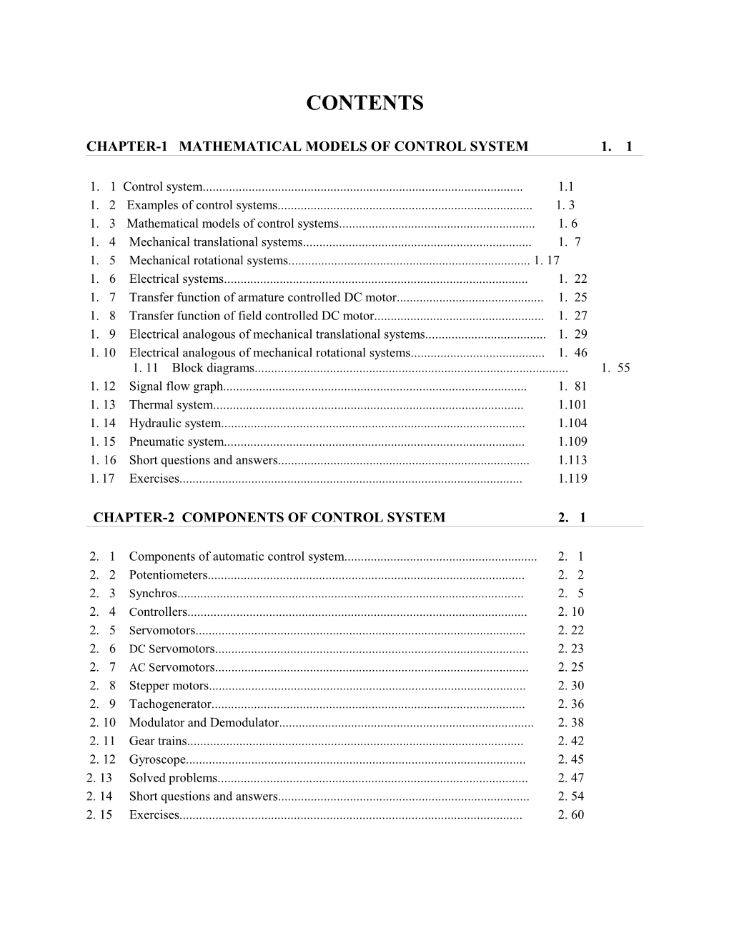 Chapter-1 Mathematical Models of Control System 1. 1
