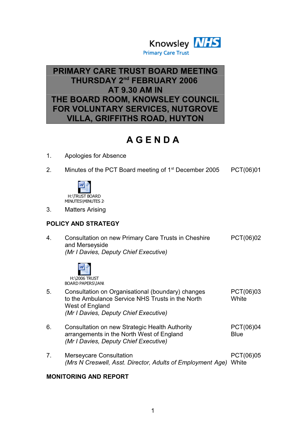 Primary Care Trust Board Meeting