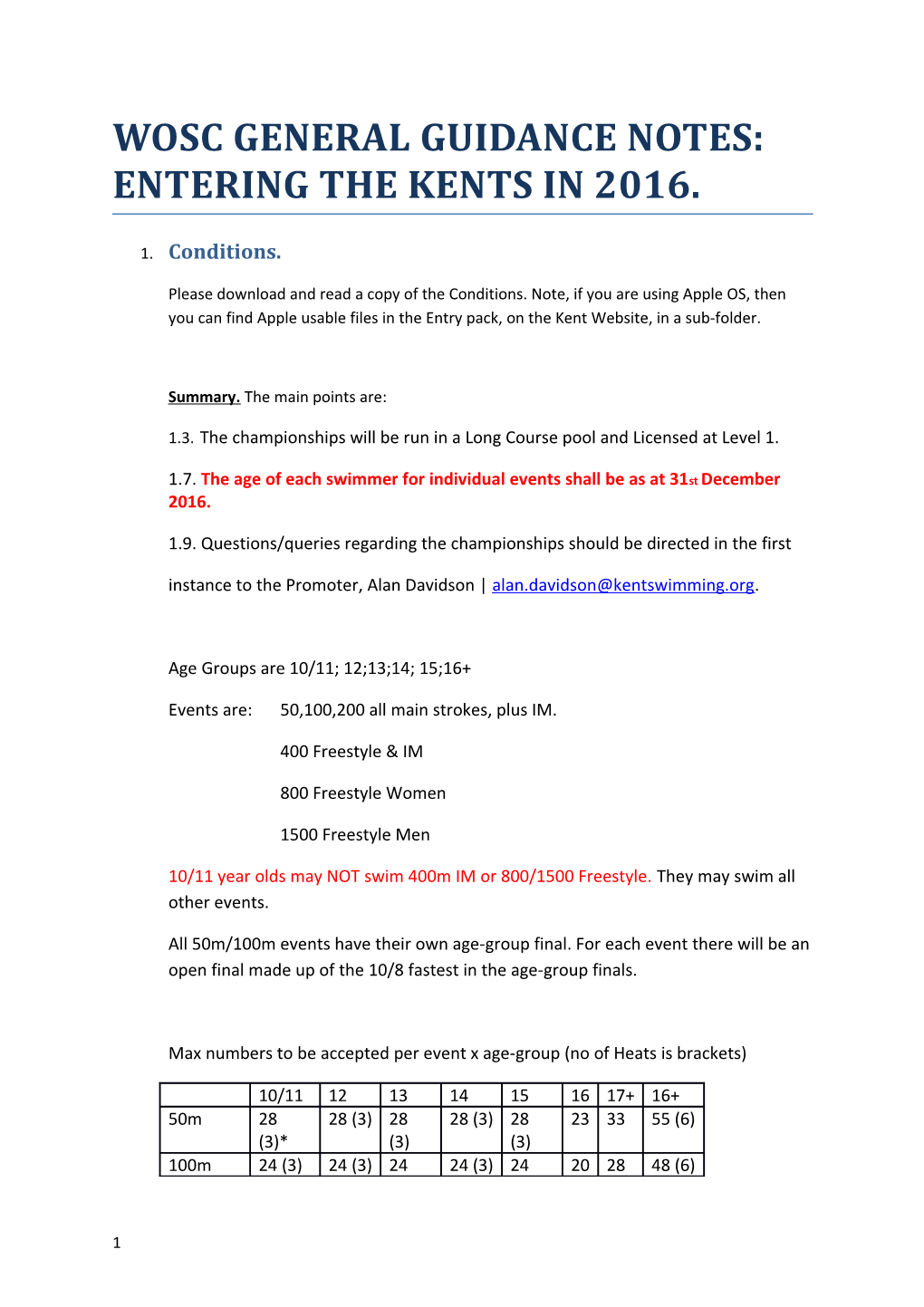 Wosc General Guidance Notes: Entering the Kents in 2016