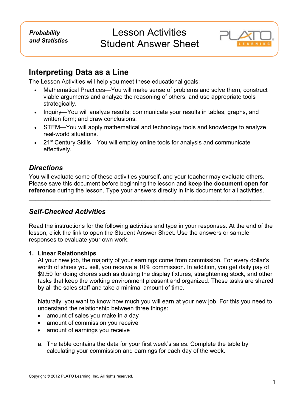 Interpreting Data As a Line