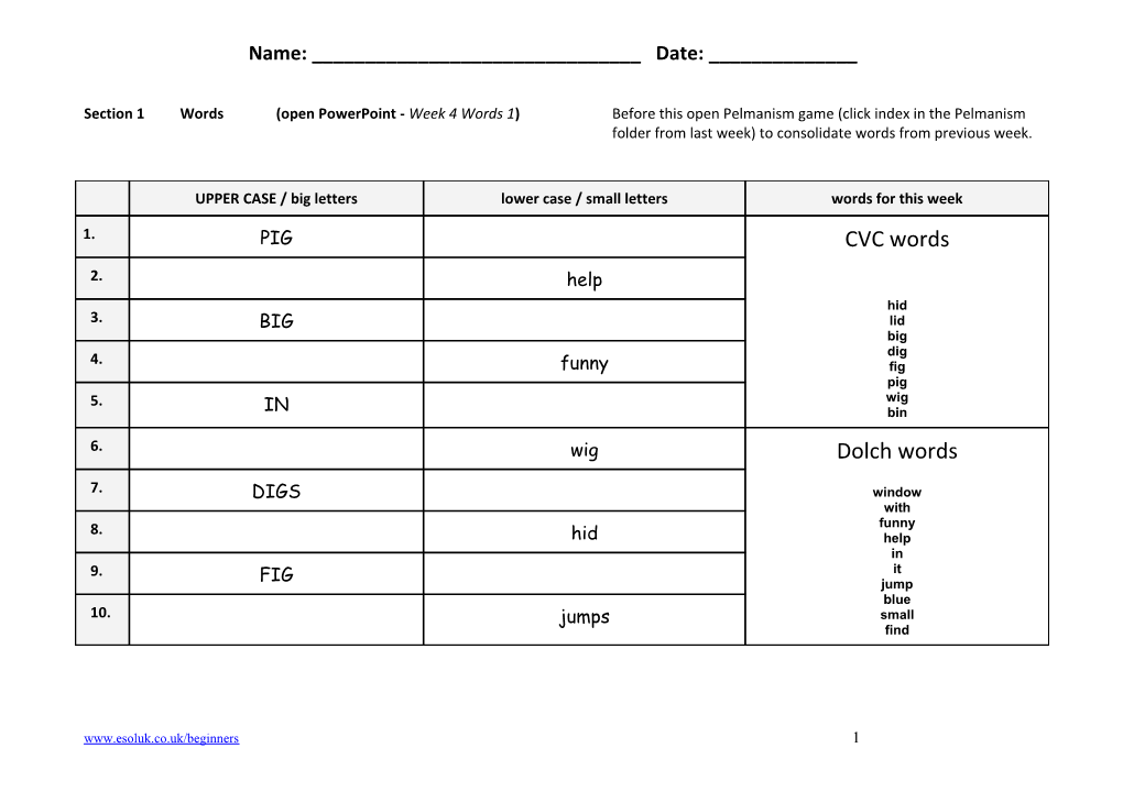 Section 2Handwriting(Choose Words to Practise Writing)