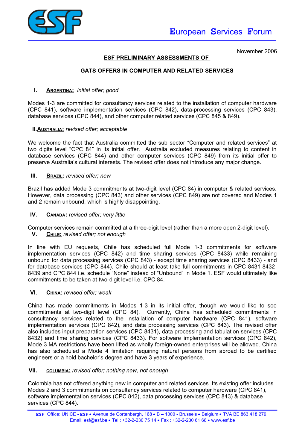 Esf Preliminary Assessments Of