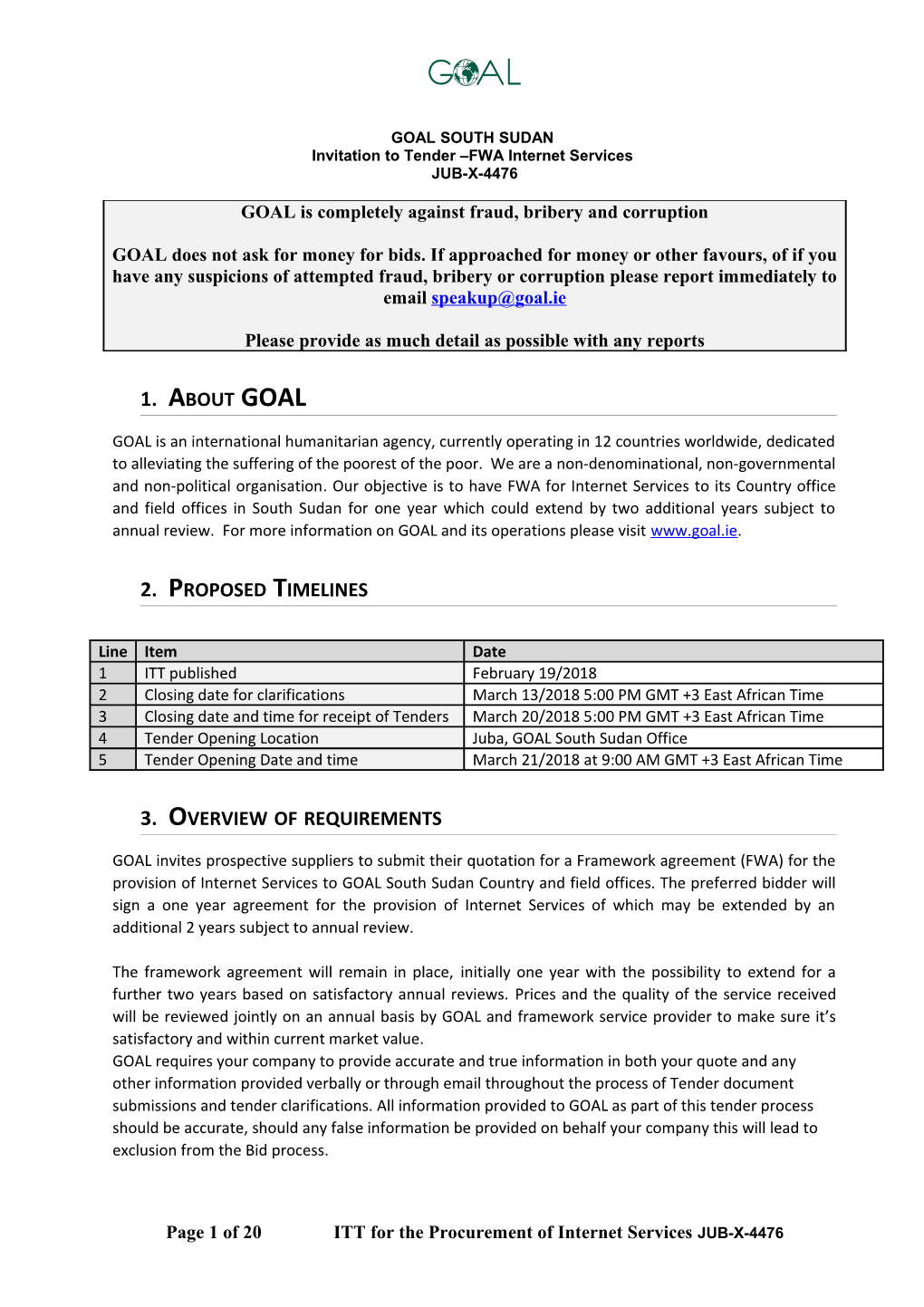 Invitation to Tender FWA Internet Services