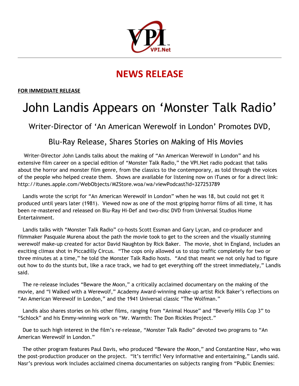 John Landis Appears on Monster Talk Radio