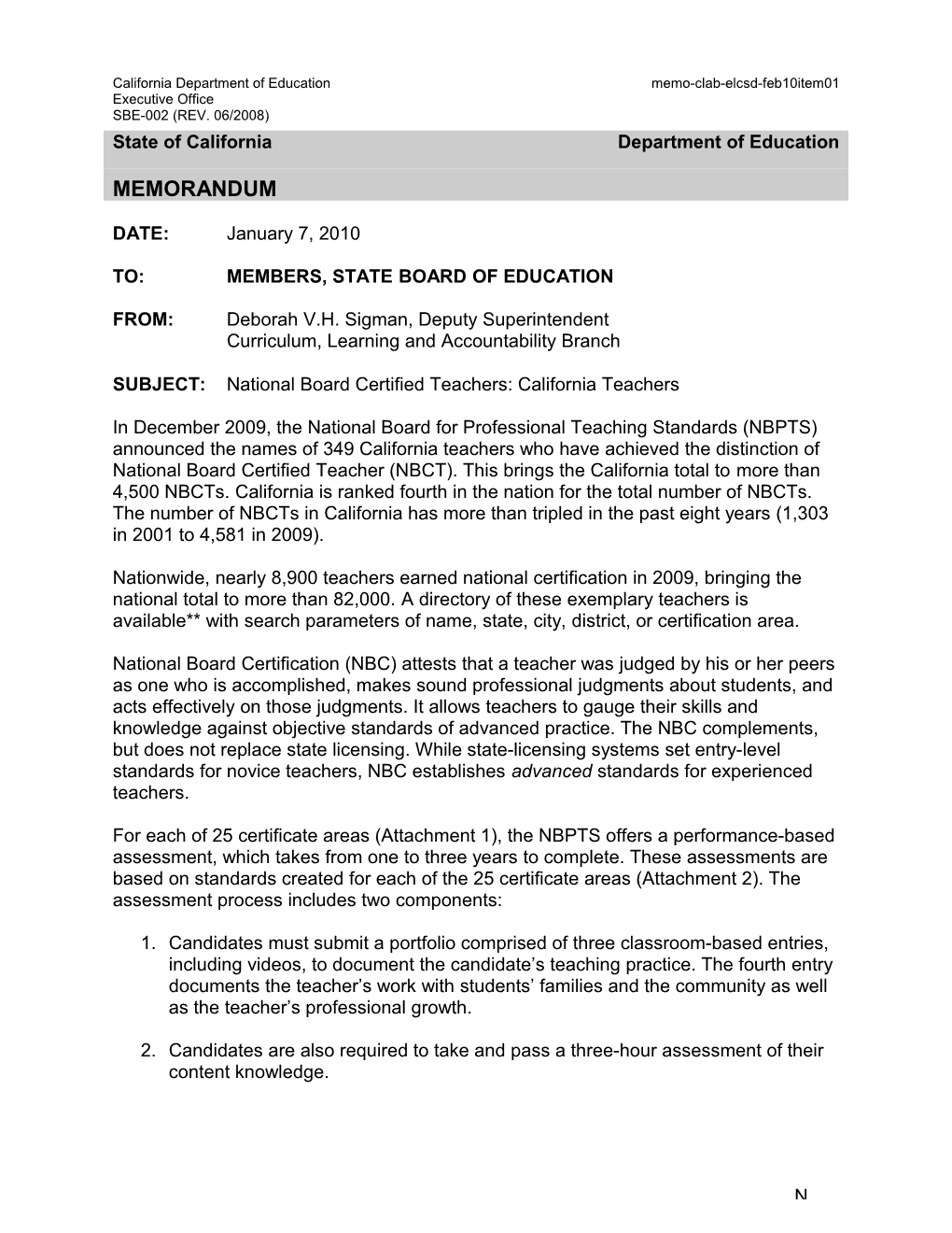 February 2010 CLAB Item 03 - Information Memorandum (CA State Board of Education)