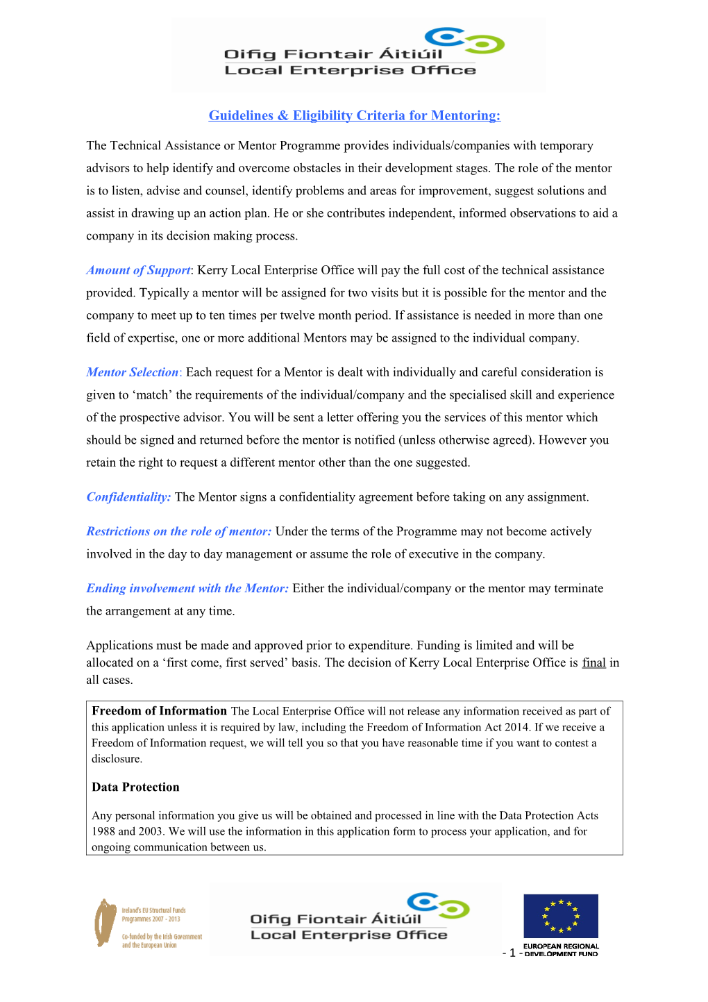 Guidelines & Eligibility Criteria Formentoring