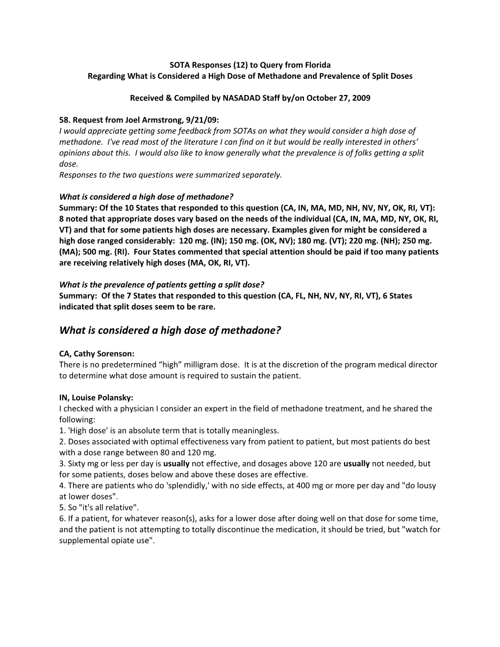 SOTA Responses (12) to Query from Florida