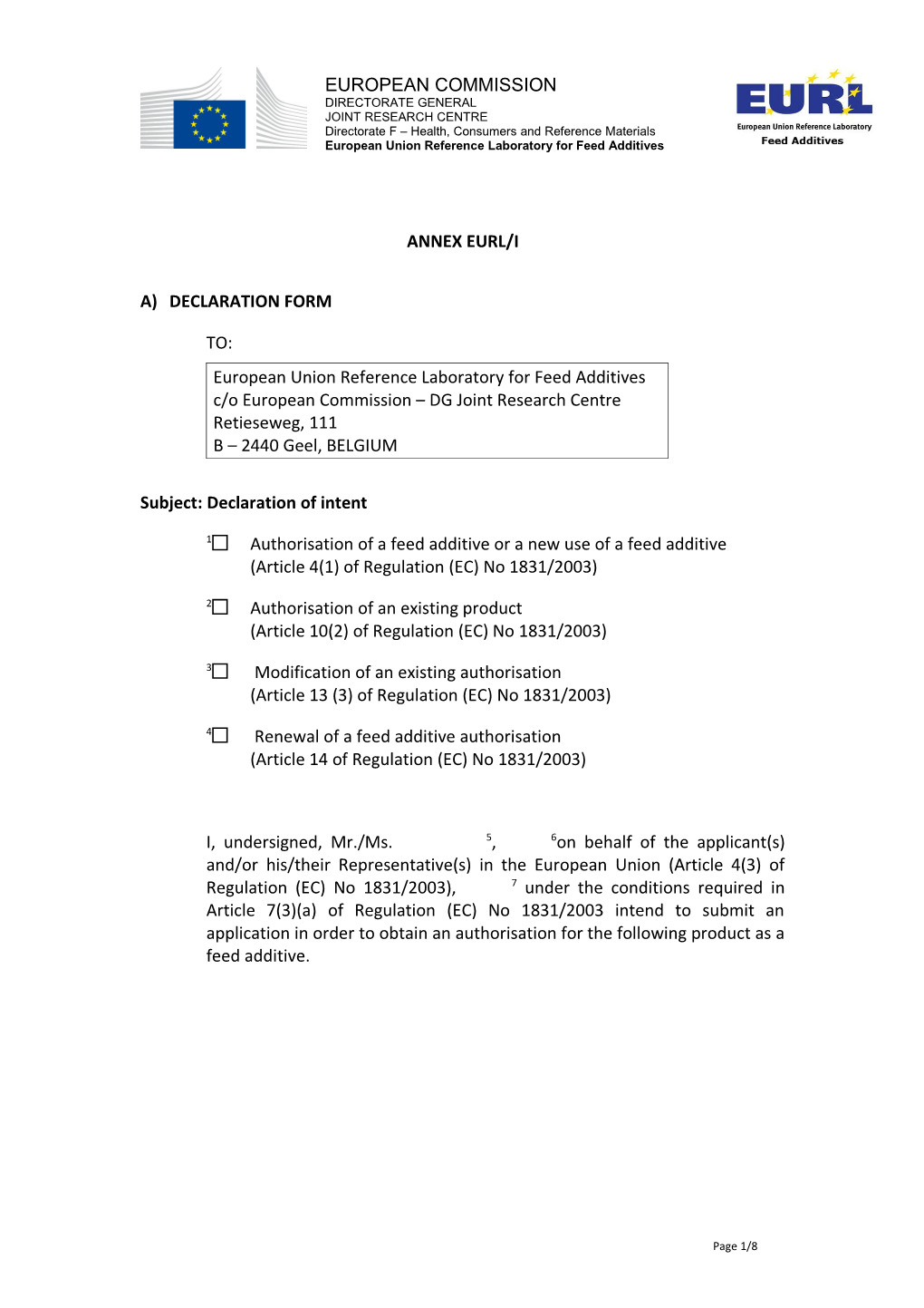 European Union Reference Laboratory for Feed Additives