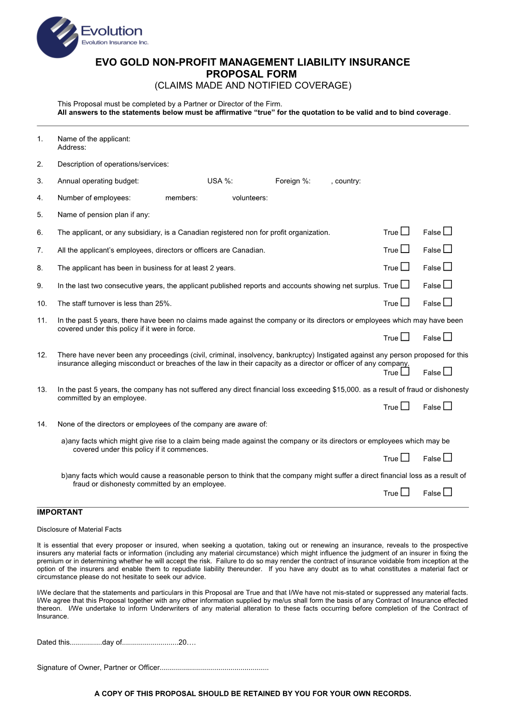 Miscellaneous Proposal Form