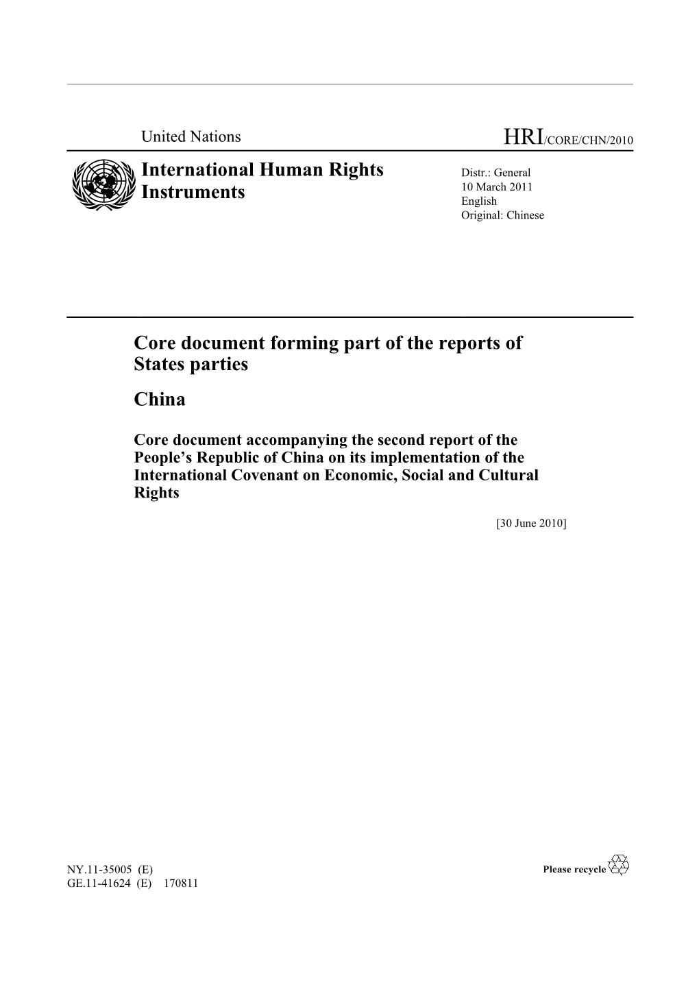 Core Document Forming Part of the Reports of States Parties