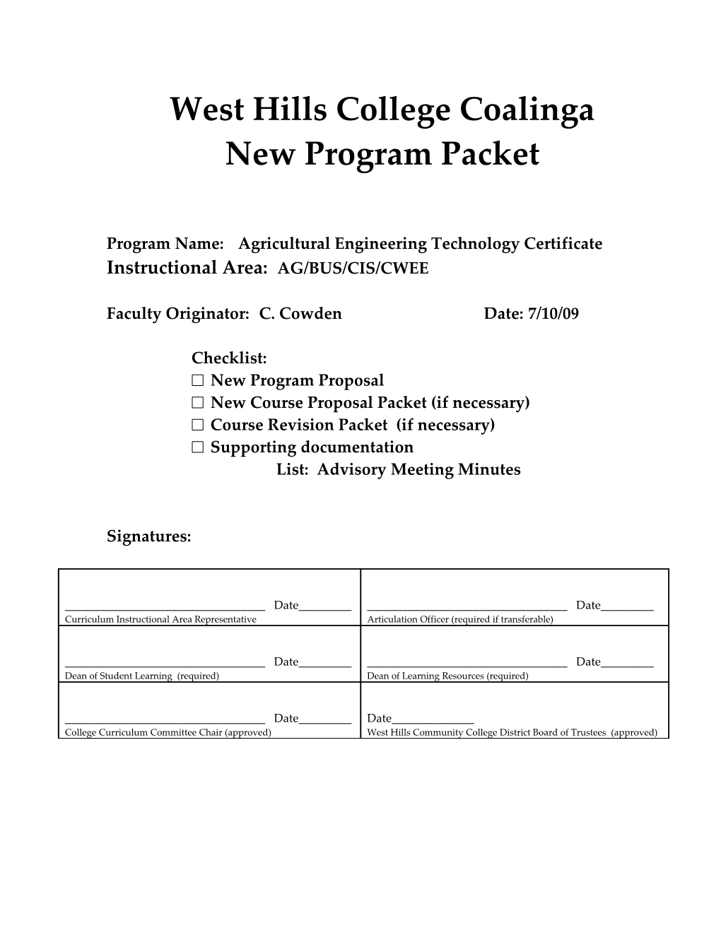 Revised Program Packet