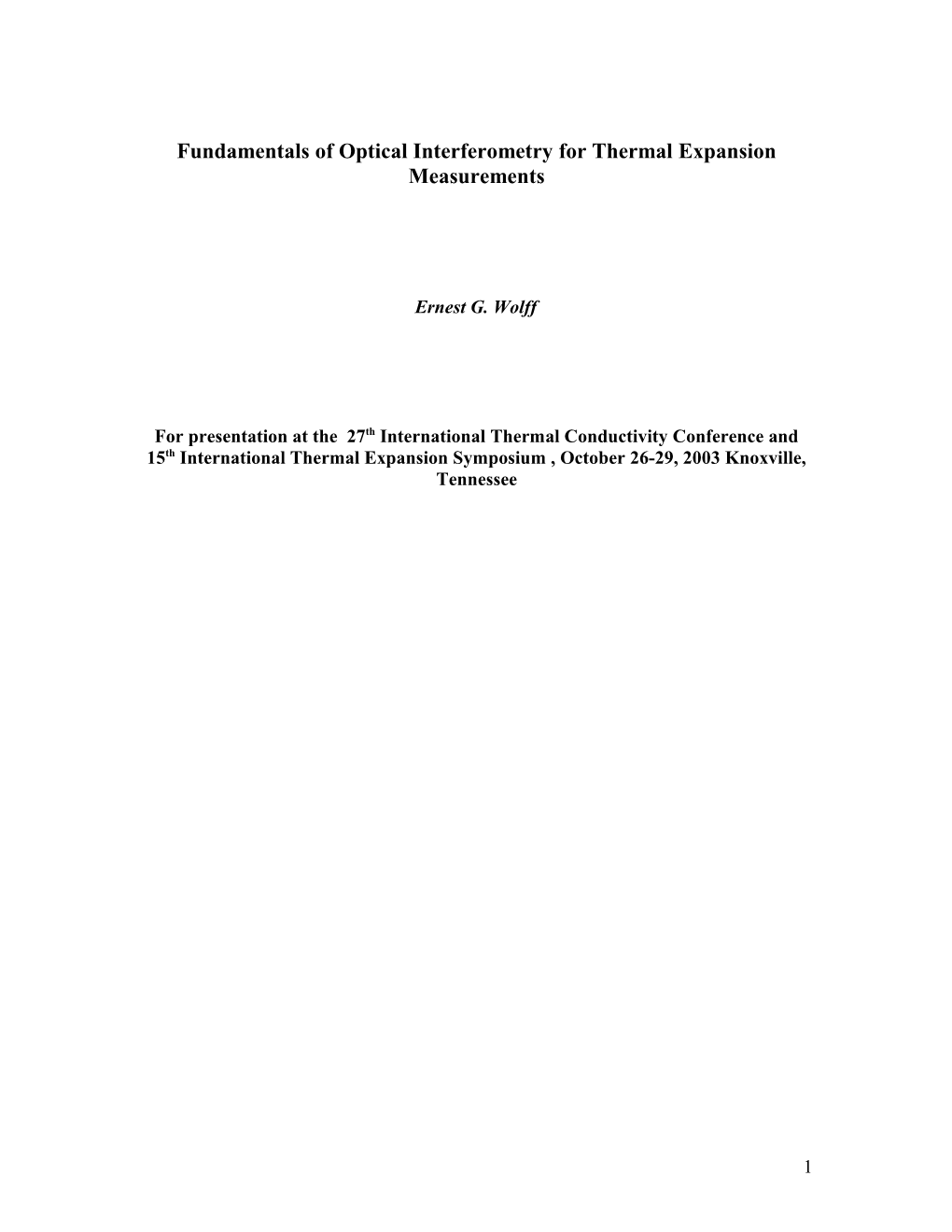 Fundamentals of Optical Interferometry for Thermal Expansion Measurements