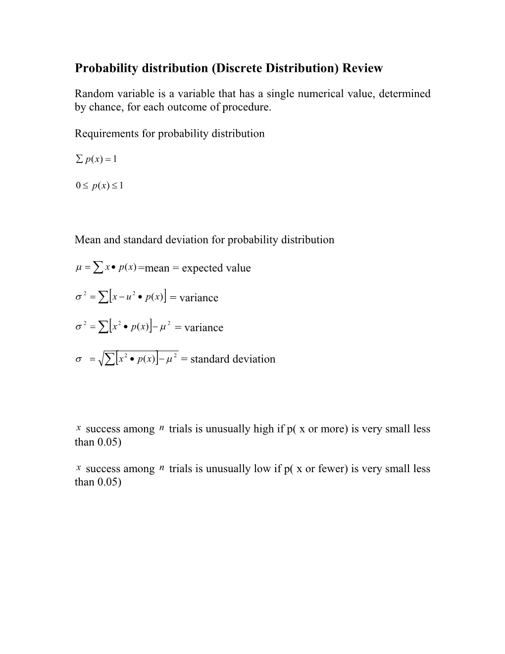 Probability Distribution Review