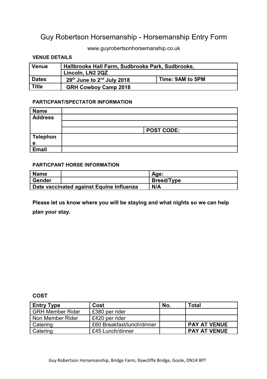 Guy Robertson Horsemanship - Horsemanship Entry Form