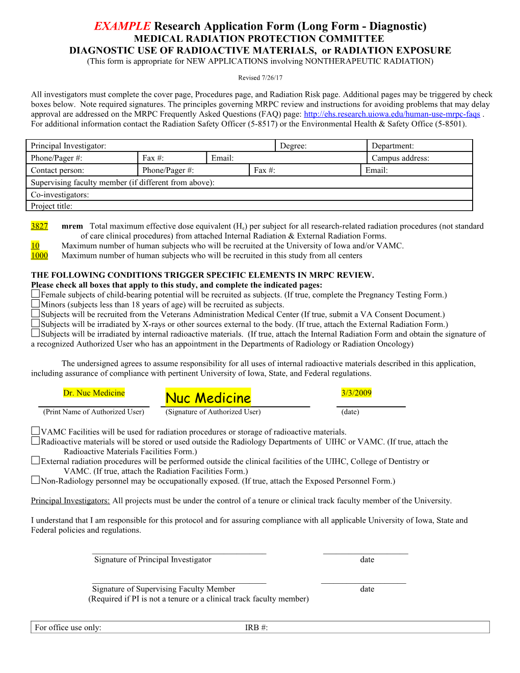 EXAMPLE Research Application Form (Long Form - Diagnostic)