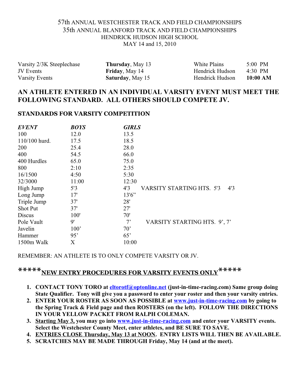 53Rd ANNUAL WESTCHESTER TRACK and FIELD CHAMPIONSHIPS