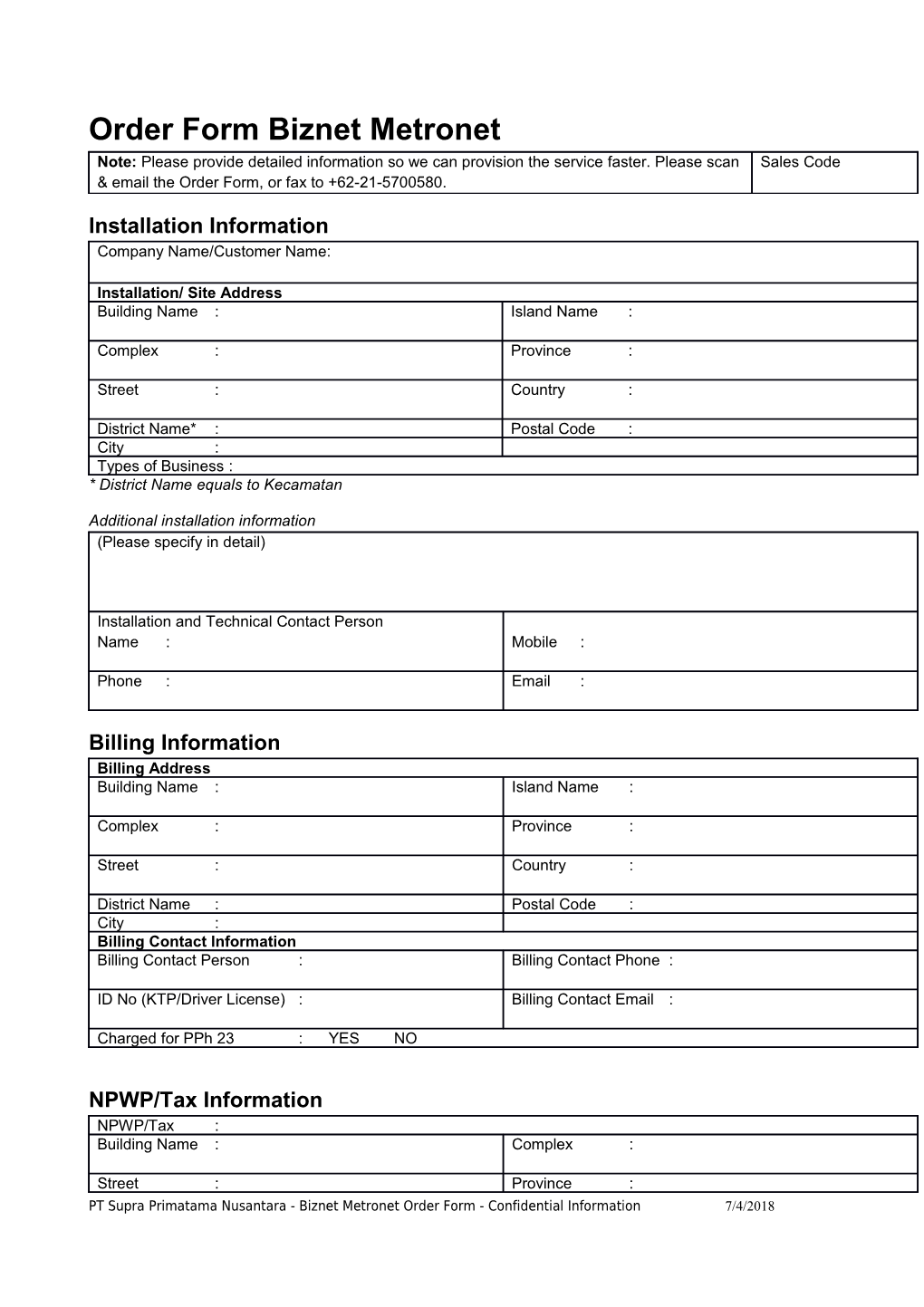 Order Form Biznet Metronet