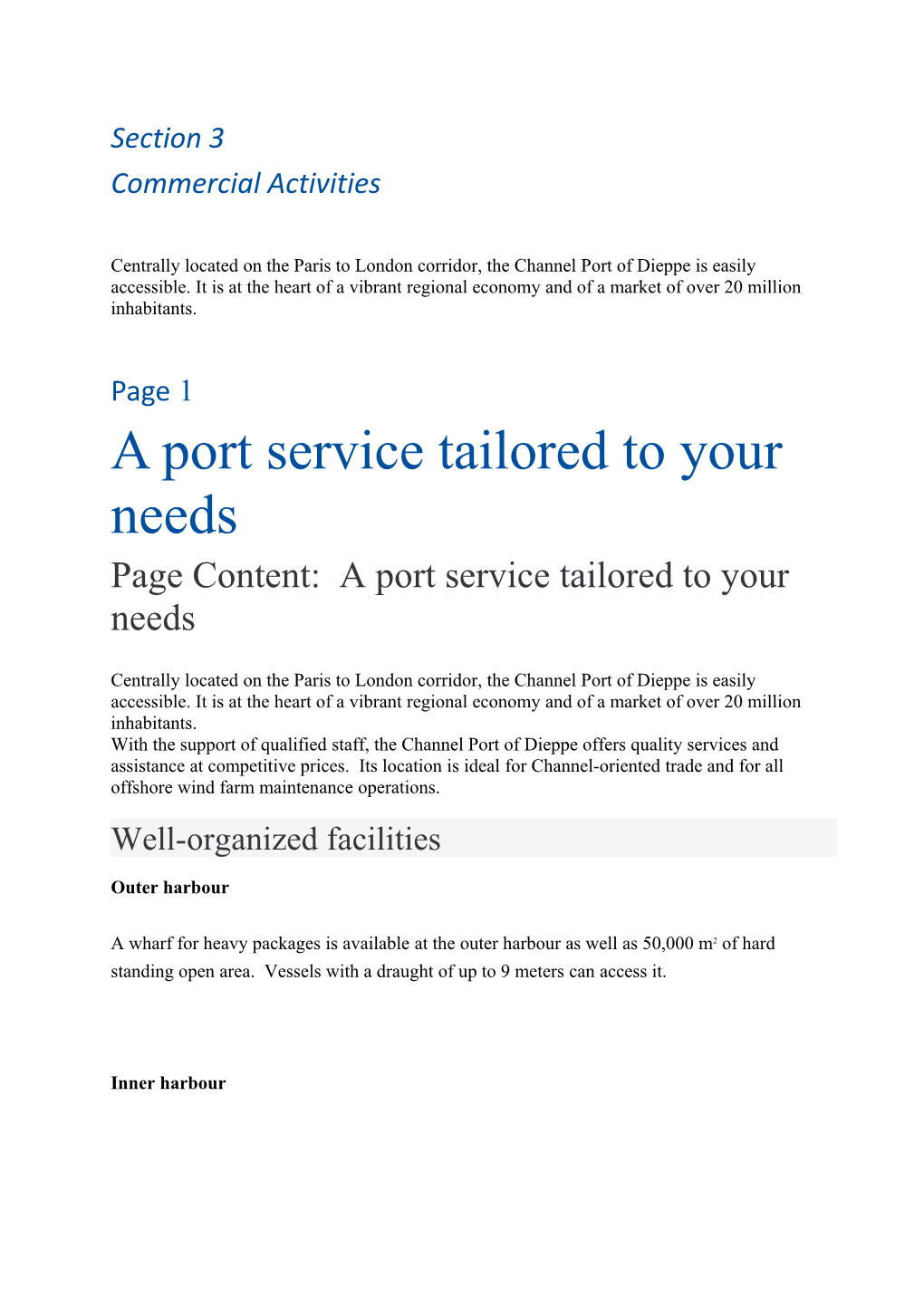 Page Content: a Port Service Tailored to Your Needs