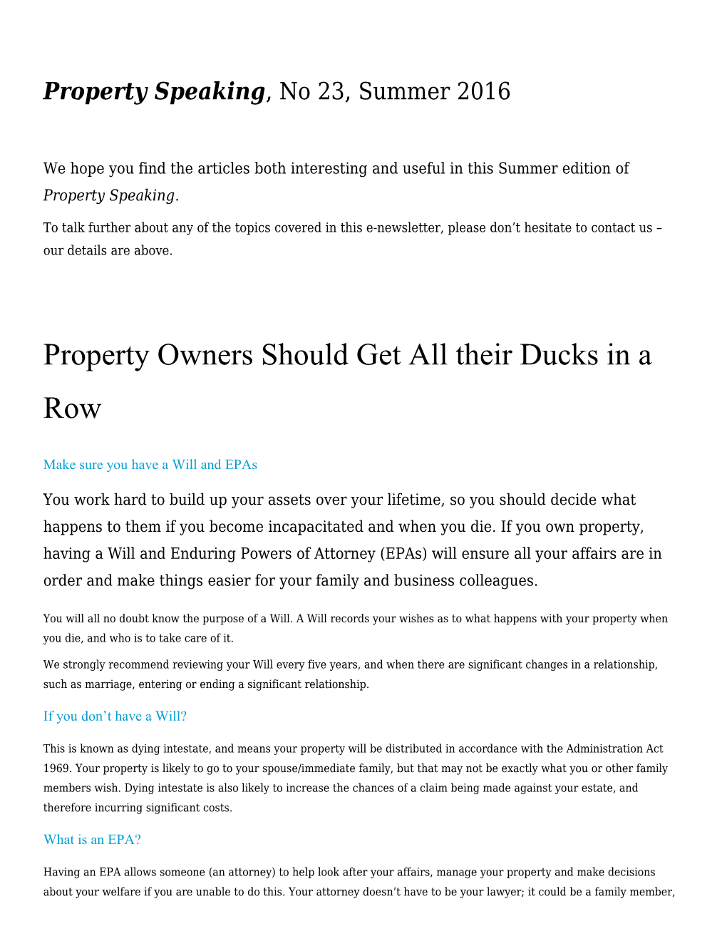 Property Owners Should Get All Their Ducks in a Row