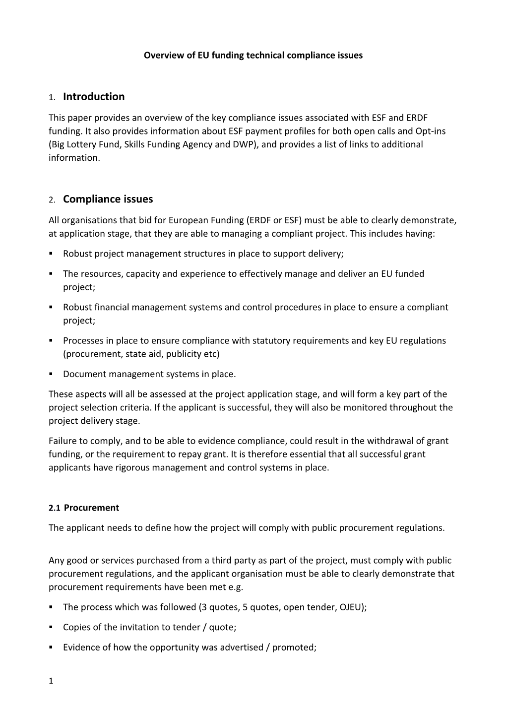 Overview of EU Funding Technical Compliance Issues